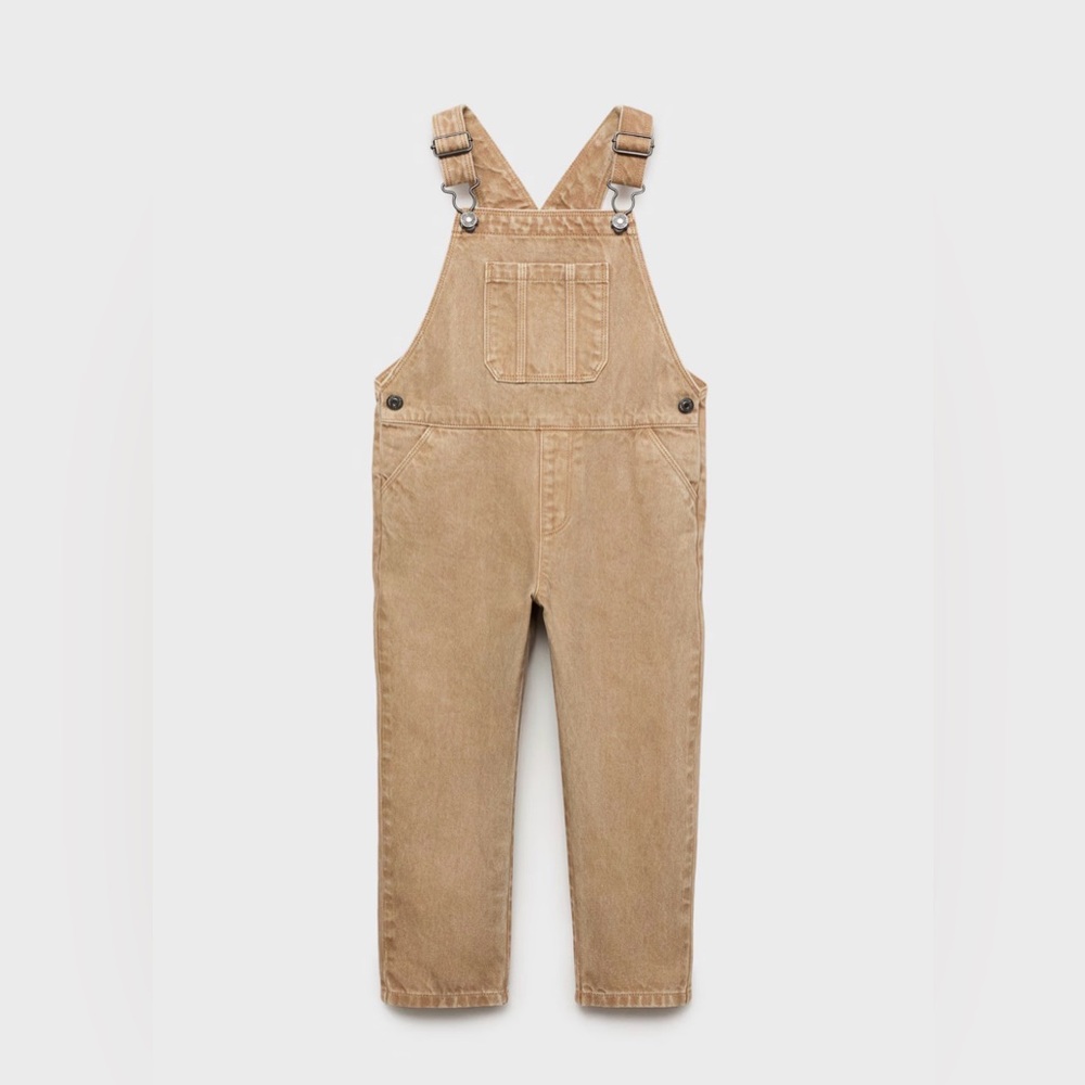 Mango Khaki Denim Overalls